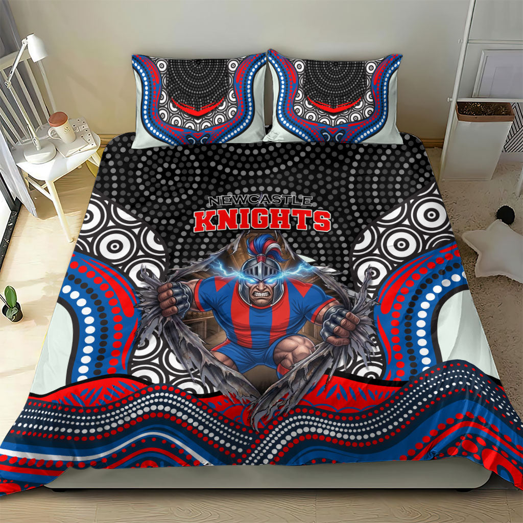 Newcastle Knights Bedding Set The Scream of Lightning Eyes - Indigenous Dot Ripping Effect
