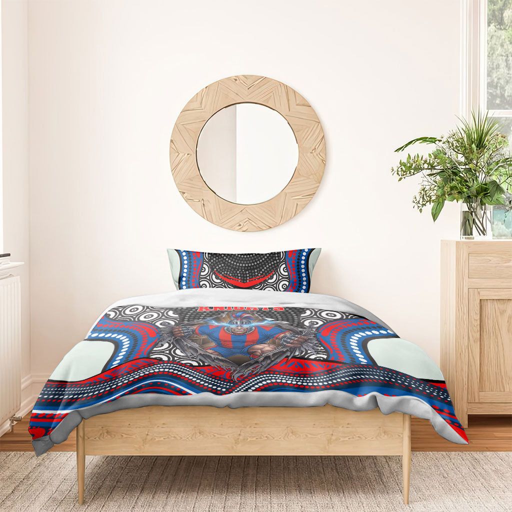 Newcastle Knights Bedding Set The Scream of Lightning Eyes - Indigenous Dot Ripping Effect