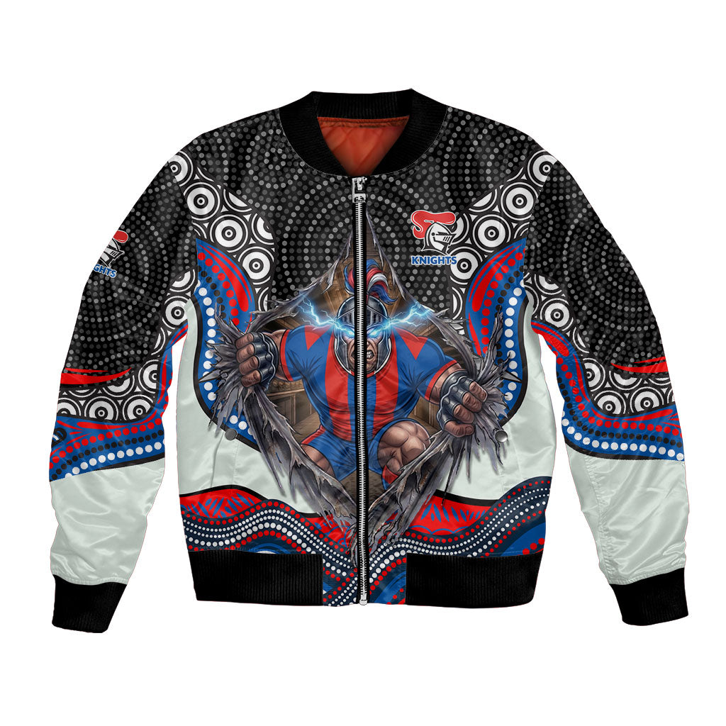 Newcastle Knights Bomber Jacket The Scream of Lightning Eyes - Indigenous Dot Ripping Effect