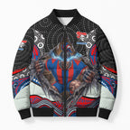 Newcastle Knights Bomber Puffer Jacket The Scream of Lightning Eyes - Indigenous Dot Ripping Effect