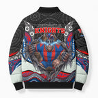 Newcastle Knights Bomber Puffer Jacket The Scream of Lightning Eyes - Indigenous Dot Ripping Effect