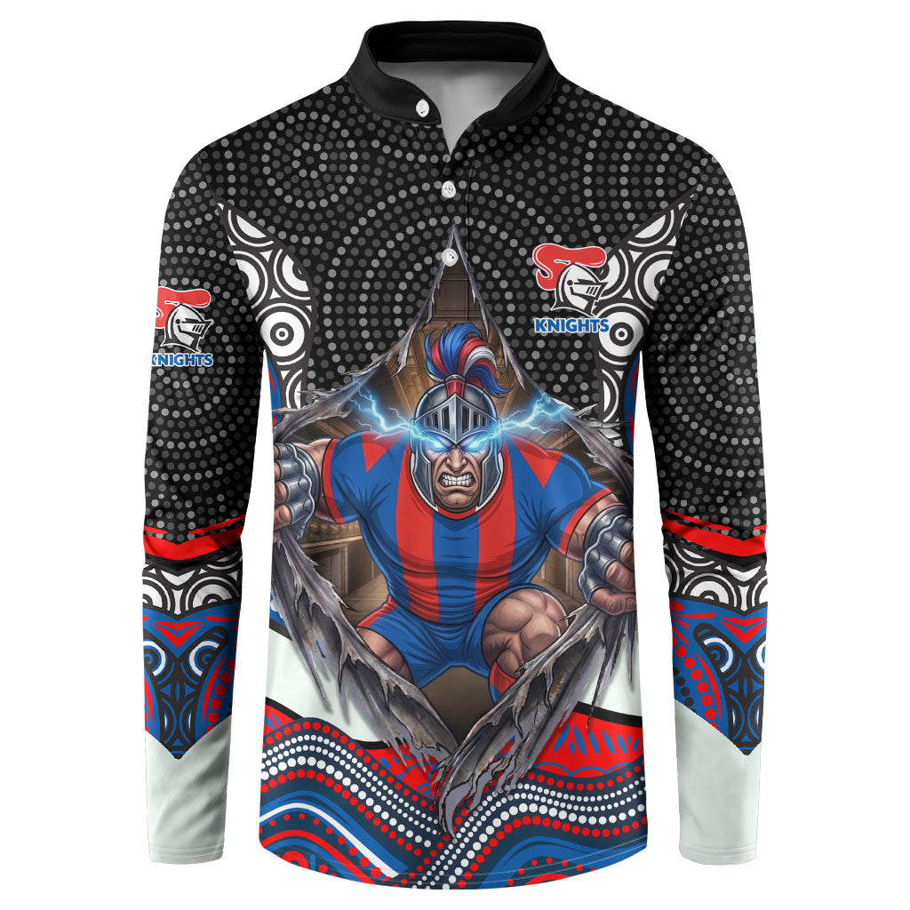 Newcastle Knights Button Sweatshirt The Scream of Lightning Eyes - Indigenous Dot Ripping Effect