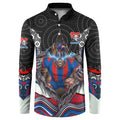 Newcastle Knights Button Sweatshirt The Scream of Lightning Eyes - Indigenous Dot Ripping Effect
