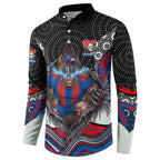 Newcastle Knights Button Sweatshirt The Scream of Lightning Eyes - Indigenous Dot Ripping Effect