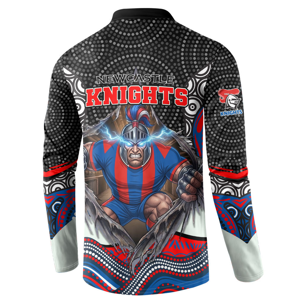 Newcastle Knights Button Sweatshirt The Scream of Lightning Eyes - Indigenous Dot Ripping Effect