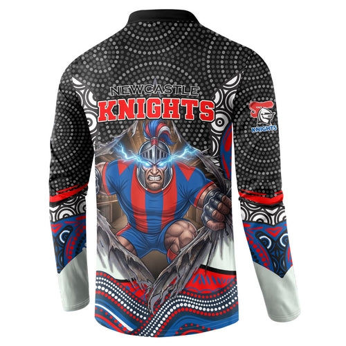 Newcastle Knights Button Sweatshirt The Scream of Lightning Eyes - Indigenous Dot Ripping Effect