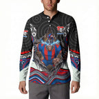 Newcastle Knights Button Sweatshirt The Scream of Lightning Eyes - Indigenous Dot Ripping Effect