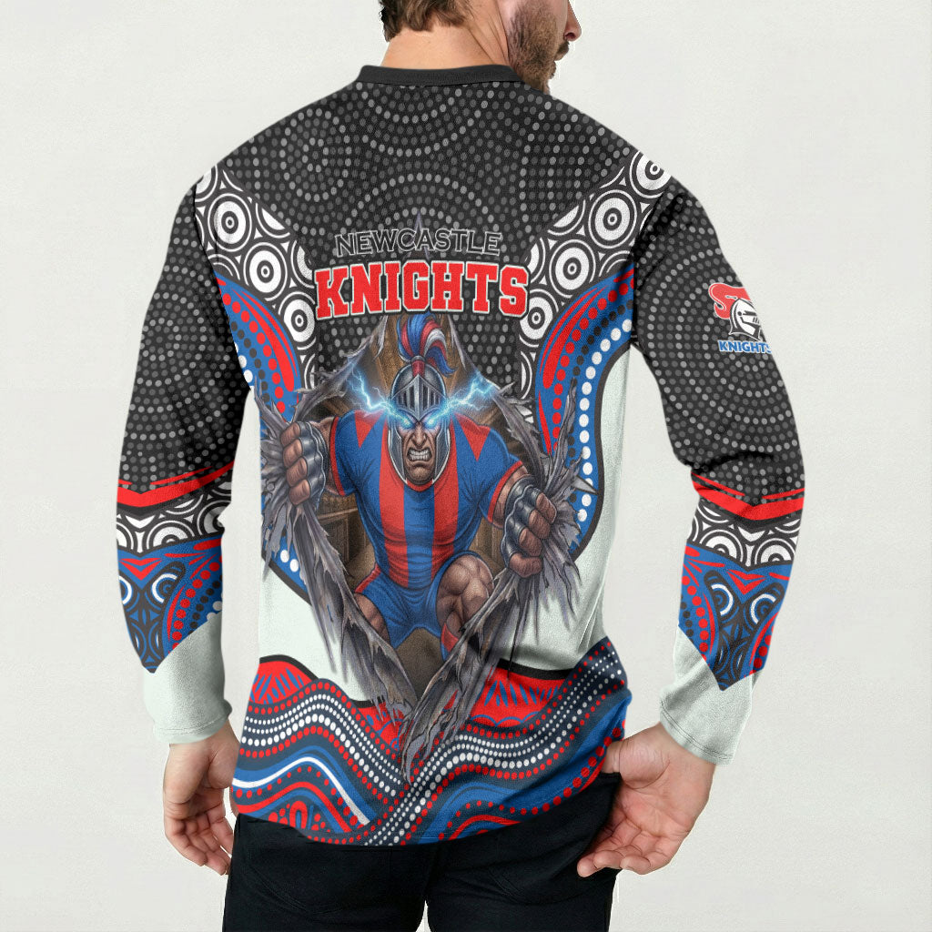 Newcastle Knights Button Sweatshirt The Scream of Lightning Eyes - Indigenous Dot Ripping Effect