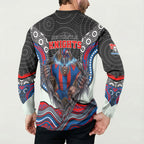 Newcastle Knights Button Sweatshirt The Scream of Lightning Eyes - Indigenous Dot Ripping Effect