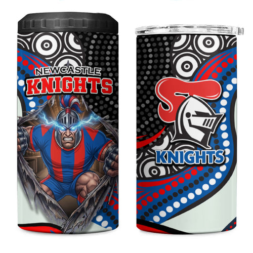 Newcastle Knights 4 in 1 Can Cooler Tumbler The Scream of Lightning Eyes - Indigenous Dot Ripping Effect