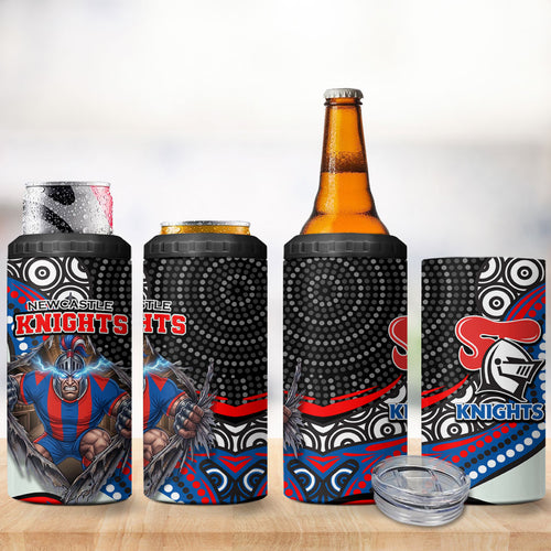 Newcastle Knights 4 in 1 Can Cooler Tumbler The Scream of Lightning Eyes - Indigenous Dot Ripping Effect
