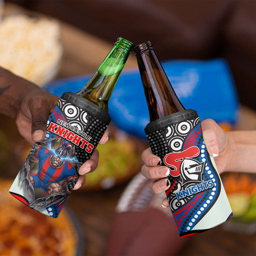 Newcastle Knights 4 in 1 Can Cooler Tumbler The Scream of Lightning Eyes - Indigenous Dot Ripping Effect