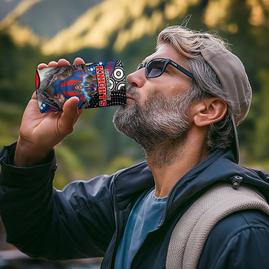 Newcastle Knights 4 in 1 Can Cooler Tumbler The Scream of Lightning Eyes - Indigenous Dot Ripping Effect