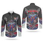 Newcastle Knights Couples Matching Long Sleeve Bodycon Dress and Long Sleeve Button Shirt The Scream of Lightning Eyes - Indigenous Dot Ripping Effect