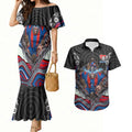 Newcastle Knights Couples Matching Mermaid Dress and Hawaiian Shirt The Scream of Lightning Eyes - Indigenous Dot Ripping Effect