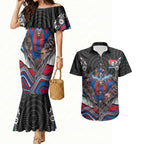 Newcastle Knights Couples Matching Mermaid Dress and Hawaiian Shirt The Scream of Lightning Eyes - Indigenous Dot Ripping Effect