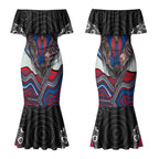 Newcastle Knights Couples Matching Mermaid Dress and Hawaiian Shirt The Scream of Lightning Eyes - Indigenous Dot Ripping Effect