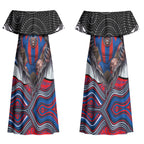 Newcastle Knights Couples Matching Off Shoulder Maxi Dress and Hawaiian Shirt The Scream of Lightning Eyes - Indigenous Dot Ripping Effect
