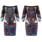Newcastle Knights Couples Matching Off The Shoulder Long Sleeve Dress and Long Sleeve Button Shirt The Scream of Lightning Eyes - Indigenous Dot Ripping Effect