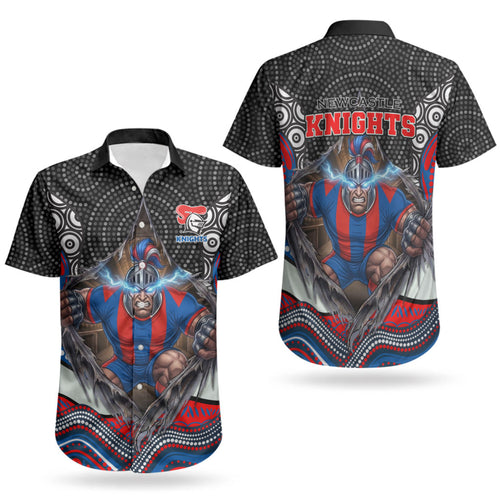 Newcastle Knights Couples Matching Puletasi and Hawaiian Shirt The Scream of Lightning Eyes - Indigenous Dot Ripping Effect