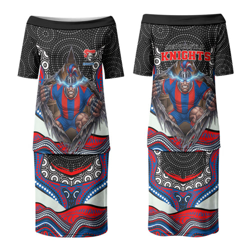 Newcastle Knights Couples Matching Puletasi and Hawaiian Shirt The Scream of Lightning Eyes - Indigenous Dot Ripping Effect
