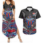 Newcastle Knights Couples Matching Summer Maxi Dress and Hawaiian Shirt The Scream of Lightning Eyes - Indigenous Dot Ripping Effect