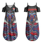 Newcastle Knights Couples Matching Summer Maxi Dress and Hawaiian Shirt The Scream of Lightning Eyes - Indigenous Dot Ripping Effect