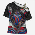 Newcastle Knights Cross Shoulder Shirt The Scream of Lightning Eyes - Indigenous Dot Ripping Effect