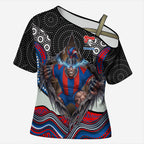 Newcastle Knights Cross Shoulder Shirt The Scream of Lightning Eyes - Indigenous Dot Ripping Effect