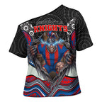 Newcastle Knights Cross Shoulder Shirt The Scream of Lightning Eyes - Indigenous Dot Ripping Effect