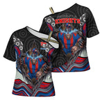 Newcastle Knights Cross Shoulder Shirt The Scream of Lightning Eyes - Indigenous Dot Ripping Effect