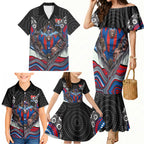 Newcastle Knights Family Matching Mermaid Dress and Hawaiian Shirt The Scream of Lightning Eyes - Indigenous Dot Ripping Effect
