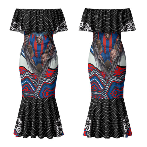 Newcastle Knights Family Matching Mermaid Dress and Hawaiian Shirt The Scream of Lightning Eyes - Indigenous Dot Ripping Effect