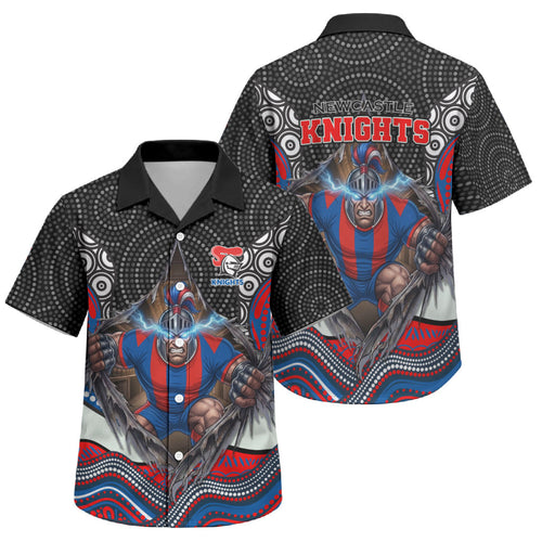 Newcastle Knights Family Matching Mermaid Dress and Hawaiian Shirt The Scream of Lightning Eyes - Indigenous Dot Ripping Effect