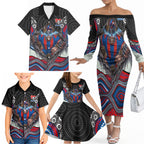 Newcastle Knights Family Matching Off The Shoulder Long Sleeve Dress and Hawaiian Shirt The Scream of Lightning Eyes - Indigenous Dot Ripping Effect