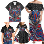 Newcastle Knights Family Matching Off Shoulder Maxi Dress and Hawaiian Shirt The Scream of Lightning Eyes - Indigenous Dot Ripping Effect