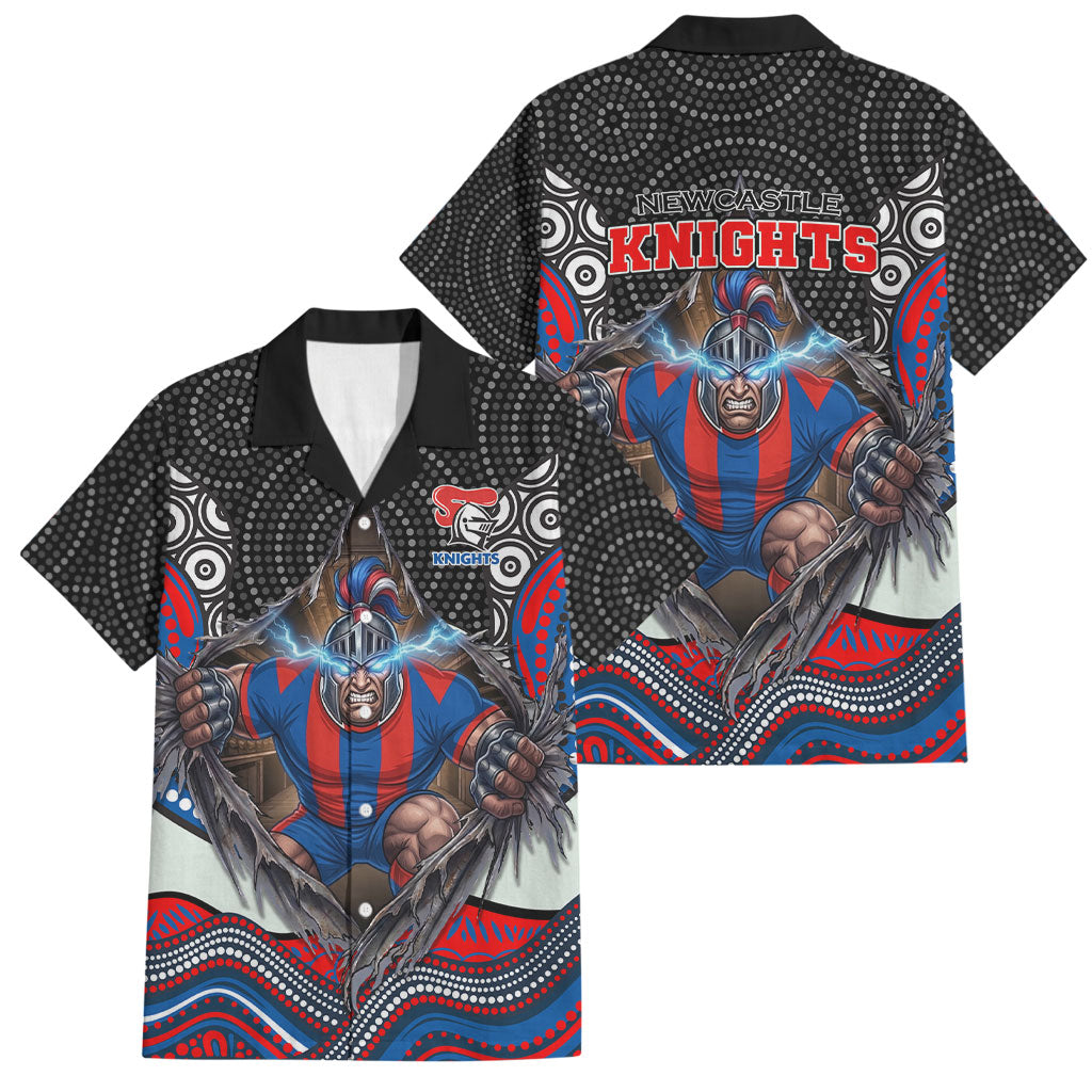 Newcastle Knights Family Matching Off Shoulder Maxi Dress and Hawaiian Shirt The Scream of Lightning Eyes - Indigenous Dot Ripping Effect