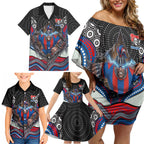 Newcastle Knights Family Matching Off Shoulder Short Dress and Hawaiian Shirt The Scream of Lightning Eyes - Indigenous Dot Ripping Effect