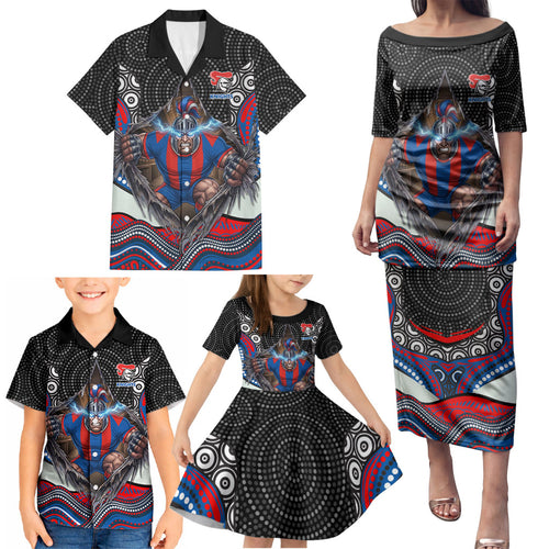 Newcastle Knights Family Matching Puletasi and Hawaiian Shirt The Scream of Lightning Eyes - Indigenous Dot Ripping Effect