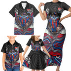 Newcastle Knights Family Matching Short Sleeve Bodycon Dress and Hawaiian Shirt The Scream of Lightning Eyes - Indigenous Dot Ripping Effect