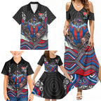 Newcastle Knights Family Matching Summer Maxi Dress and Hawaiian Shirt The Scream of Lightning Eyes - Indigenous Dot Ripping Effect