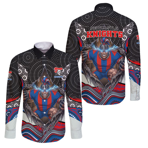Newcastle Knights Family Matching Summer Maxi Dress and Hawaiian Shirt The Scream of Lightning Eyes - Indigenous Dot Ripping Effect