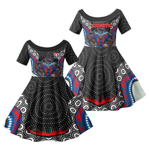 Newcastle Knights Family Matching Summer Maxi Dress and Hawaiian Shirt The Scream of Lightning Eyes - Indigenous Dot Ripping Effect
