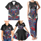 Newcastle Knights Family Matching Tank Maxi Dress and Hawaiian Shirt The Scream of Lightning Eyes - Indigenous Dot Ripping Effect