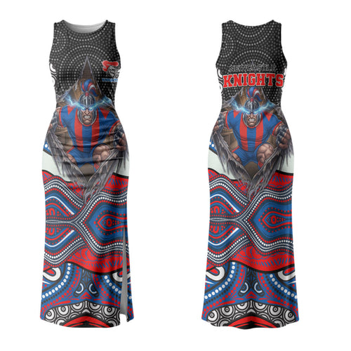 Newcastle Knights Family Matching Tank Maxi Dress and Hawaiian Shirt The Scream of Lightning Eyes - Indigenous Dot Ripping Effect