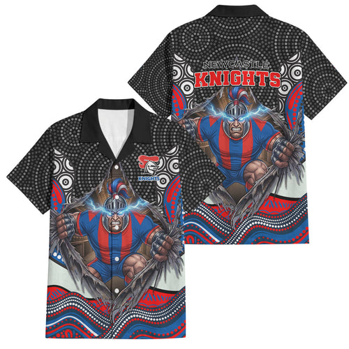 Newcastle Knights Family Matching Tank Maxi Dress and Hawaiian Shirt The Scream of Lightning Eyes - Indigenous Dot Ripping Effect