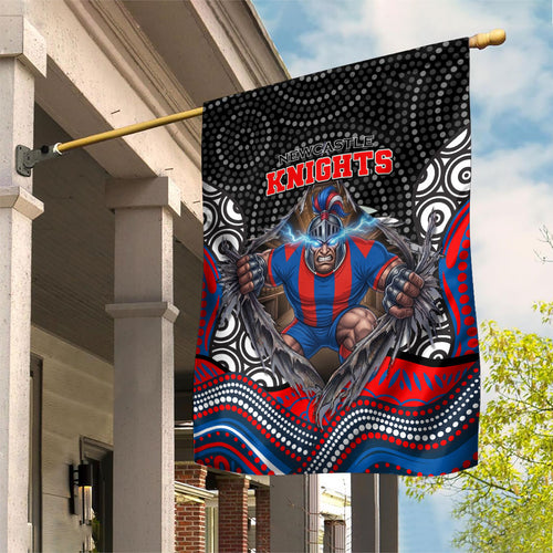 Newcastle Knights Garden Flag The Scream of Lightning Eyes - Indigenous Dot Ripping Effect