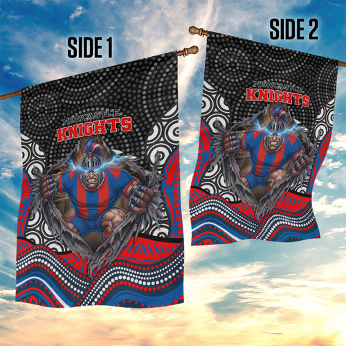 Newcastle Knights Garden Flag The Scream of Lightning Eyes - Indigenous Dot Ripping Effect