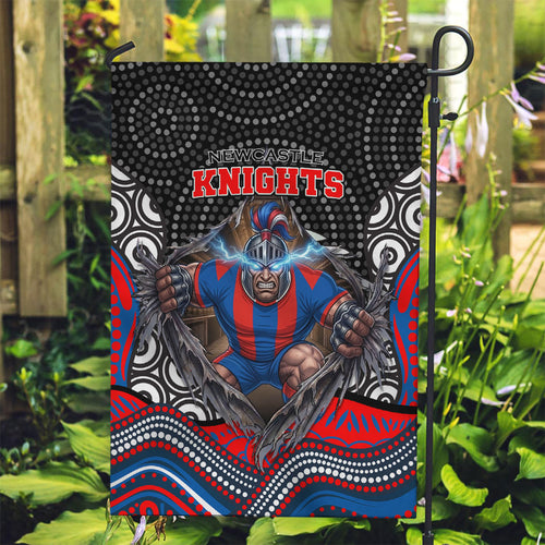 Newcastle Knights Garden Flag The Scream of Lightning Eyes - Indigenous Dot Ripping Effect