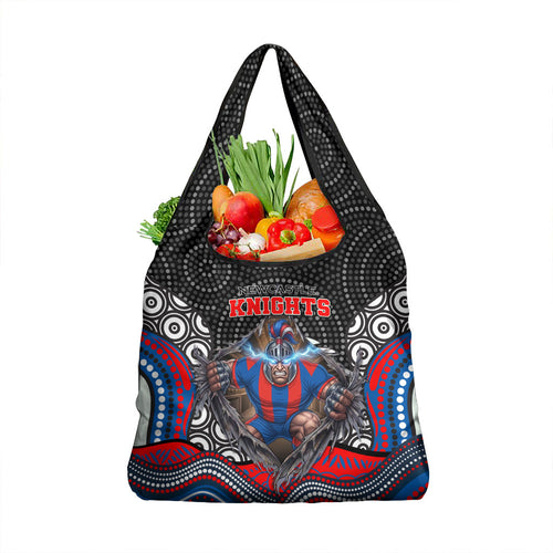 Newcastle Knights Grocery Bag The Scream of Lightning Eyes - Indigenous Dot Ripping Effect